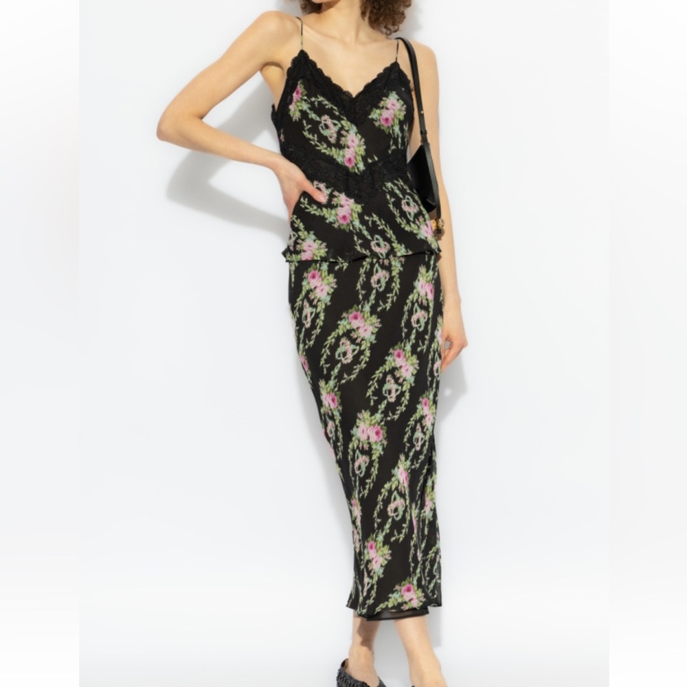 LoveShackFancy Black and Pink Floral Midi Skirt (Matches Brimsley Top)